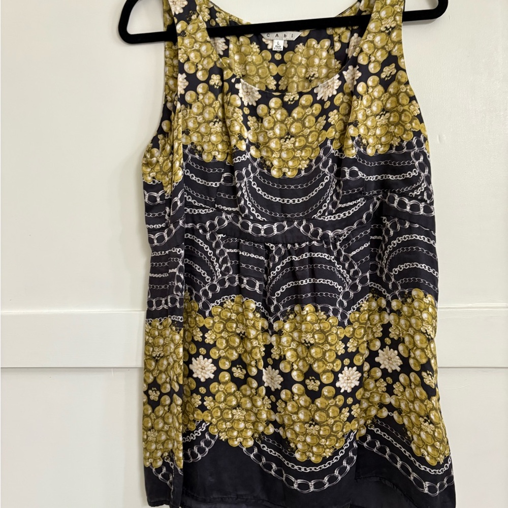 CAbi Black and Gold Floral Chain Tank Top